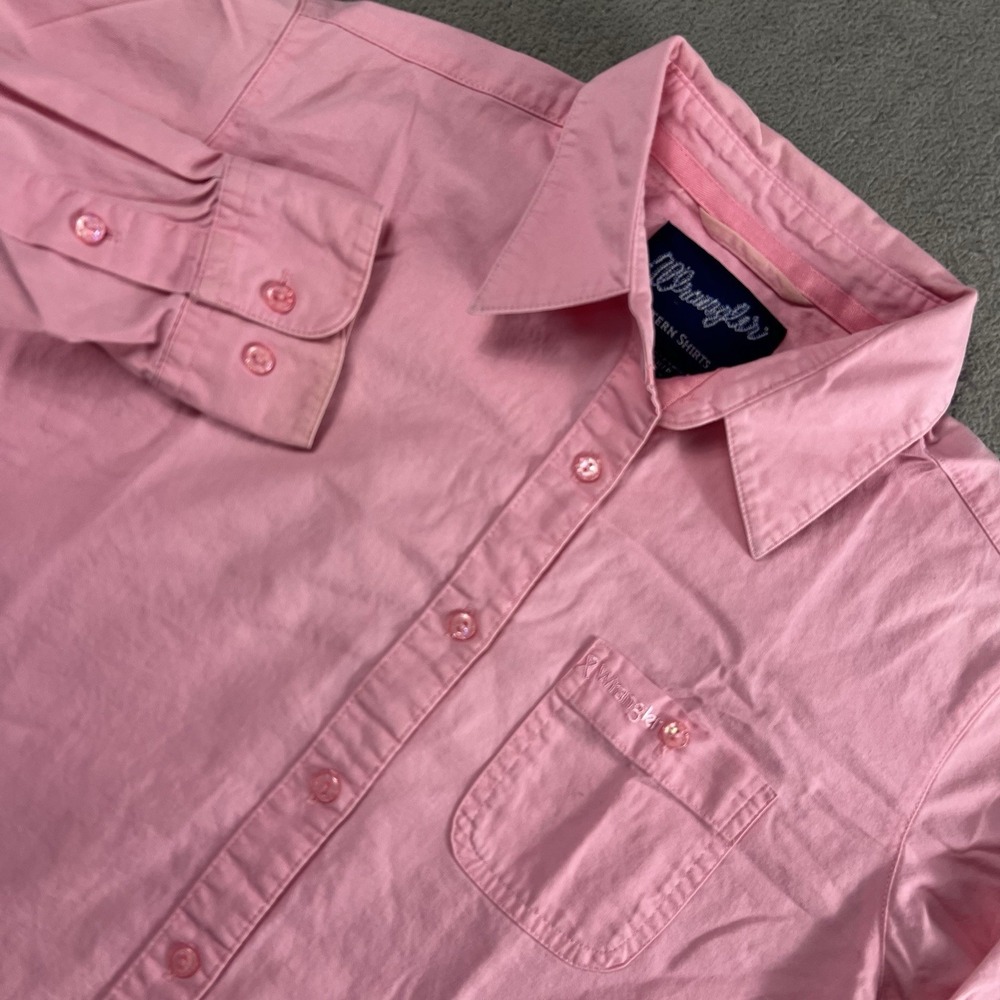 Pink Wrangler Western Shirts Button Up Women's Long Sleeve Blouse Small Cancer